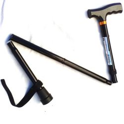 NEW Black Folding Aluminum Walking Cane w/ Contoured T-Handle, Push-Button Adjustable Height (32”-36”) & Locking Collar for Safety - 250 lbs. Capacity