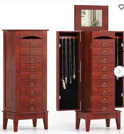 Jewelry Cabinet Armoire Jewelry Box Storage Chest Stand Organizer Wood Christmas Gift