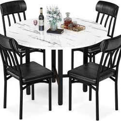 Round Dining Table Set for 4,Faux Marble Circle Dining Table Set with Chairs,Modern Kitchen Table and Chairs Set for 4,Round Dinner Table & Chair Set 