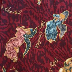 Fa-15 Christmas Cotton  Maroon Fabric With Angels And Gold Feliz Navidel