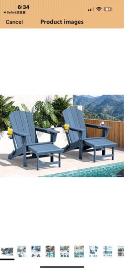 New in box SERWALL Folding Adjustable Adirondack Chairs with Footrest Set of 2, HDPE Outdoor Chair with Dual Cup Holders, All Weather Adirondack Chair