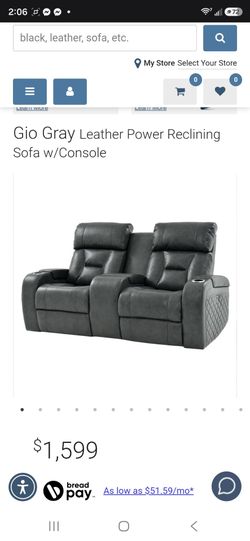Used. Gio Gray Leather Power Reclining Sofa w/Console