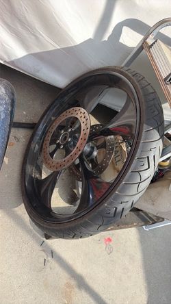Motorcycle Wheel with Tire and Brake Rotors