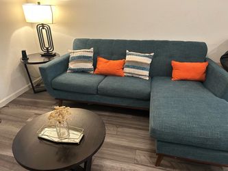 Teal Mid-Century Modern Sectional Sofa
