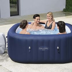 SaluSpa Hawaii Air Jet 71”x 71”x 26” 6-Person Outdoor Inflatable Hot Tub Spa with Air Jets, Pump, 2 Filter Cartridges, and Tub Cover, Navy