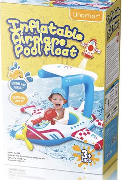 Giant Pool Float- Inflatable Airplane Float With Sun Canopy And Built In Squirt Gun