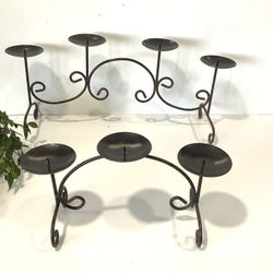 Set of 2 Black Metal Candle Holders Decorative Scroll 24” & 15”( Both For $ 10 )