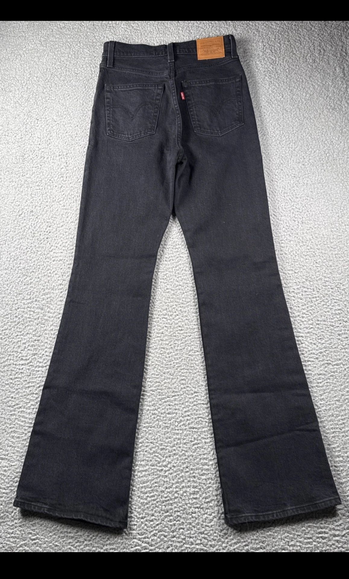 Levis Premium Jeans Womens 25x33 Ribcage Boot Big E Black Boho Festival Hippie