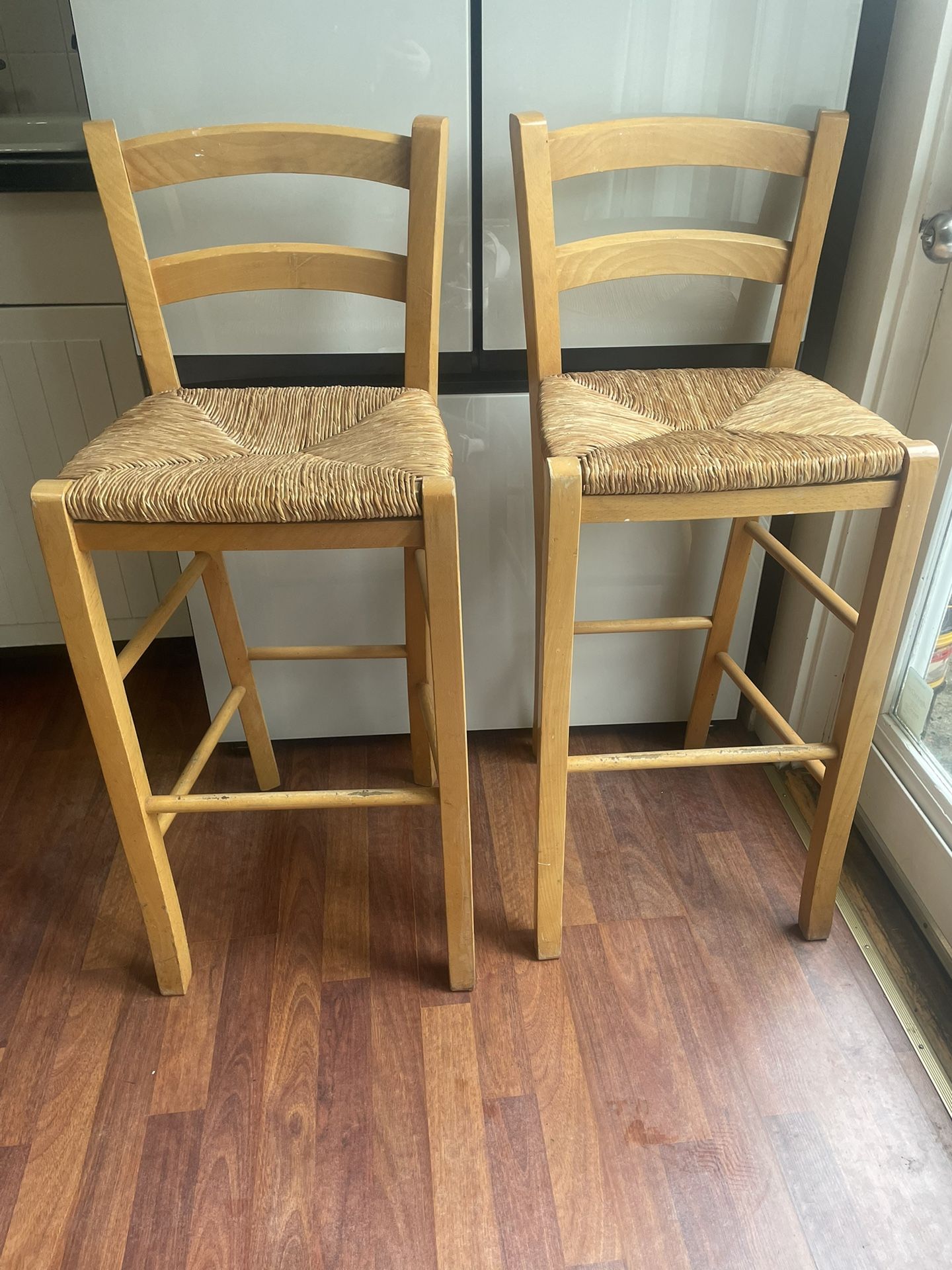 Two Whicker Bar Stools
