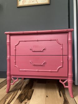 ‘Dixie’ Faux Bamboo Nightstand With Fretwork Painted Pink