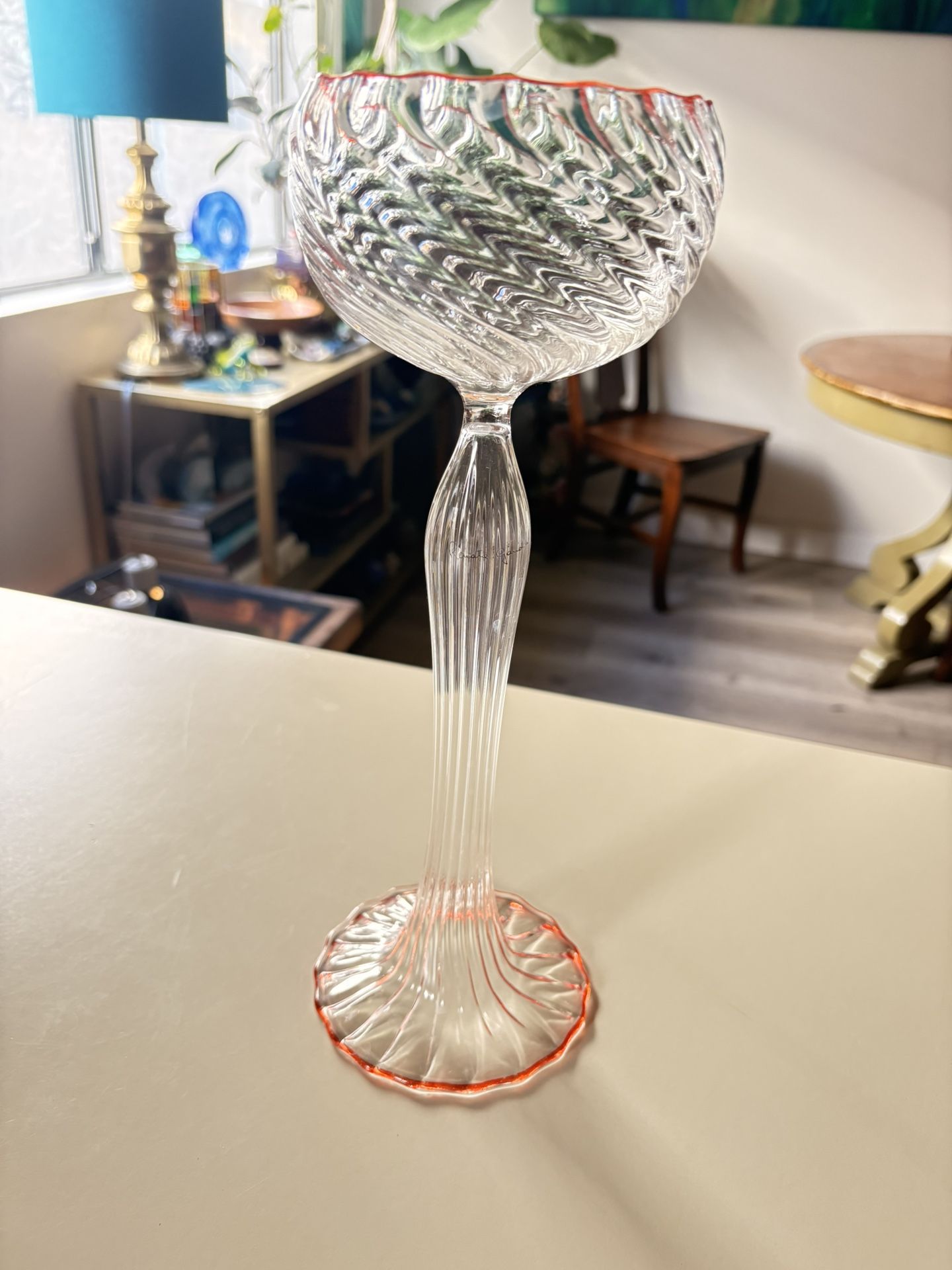 Murano Signed Glass Vase, Candle Holder, or Candy Dish