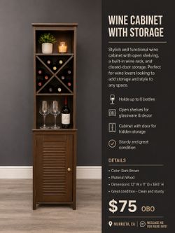 Dark Brown Wood Wine Cabinet with Storage