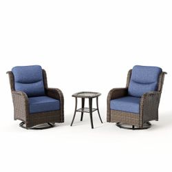 Hawthorne 3 Piece Outdoor Wicker 360° Swivel Conversation Set With Cushions & Side Table For Patio