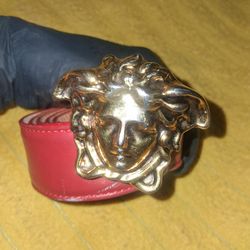 Versace men's belt with gold Medusa buckle
