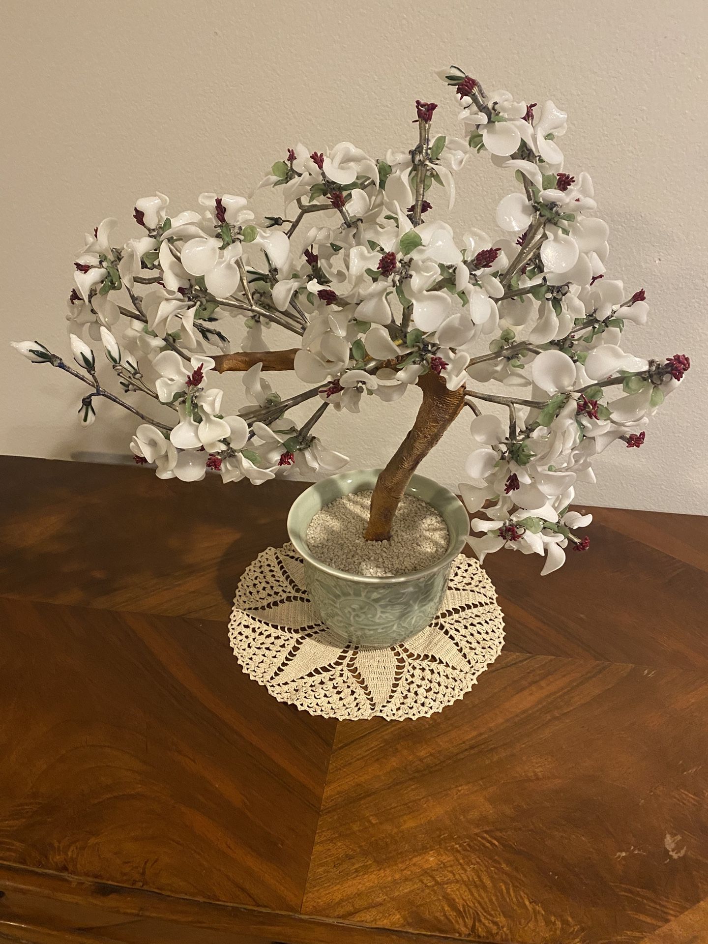 Beautiful Vintage Glass Flower Bonsai Tree. “ Chinese Cherry Blossom Bonsai Tree”