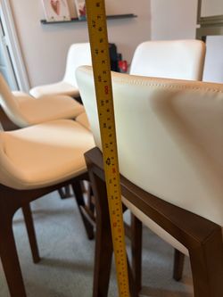 Cream vegan Leather Bar Stools with Wood Legs – Set of 6