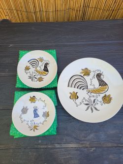 Vintage ROYAL CHINA GOOD MORNING  10" DINNER PLATE ROOSTER DESIGN MCM EUC