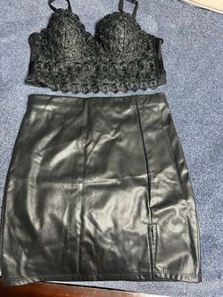 Black Lace Windsor  corset and Faux Leather Skirt Set