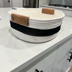 Decorative Rope Basket — White with Black Ribbon