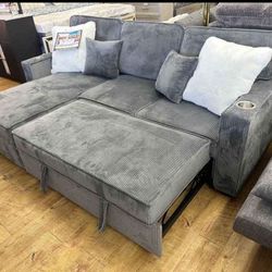 Corduroy Couch New In Box / Storage Chaise / USB 