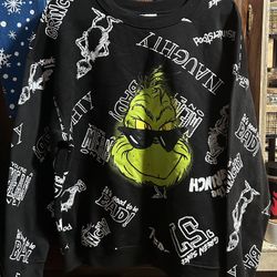 Grinch Face Fleece Sweatshirt with Long Sleeves