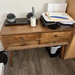 Mid-Century Modern Wooden Console Table with 4 Drawers 