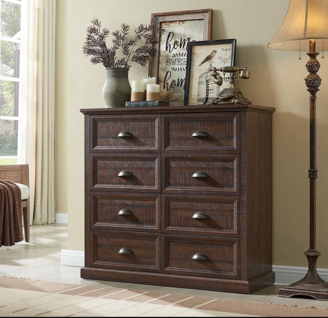 Wooden 8-drawer bedroom dresser, chest of drawers for organization and storage, brown
