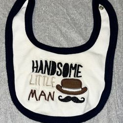 Handsome Little Man Bib - White, Black and Brown