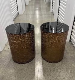 TWO MODERN DESIGN STYLISH METAL ROUND END AND SIDE TABLES IN NEW CONDITION DELIVERY AVAILABLE