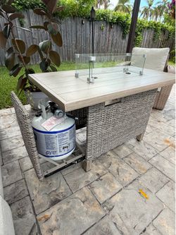45” Metal and Stone Fire Pit with Propane Tank