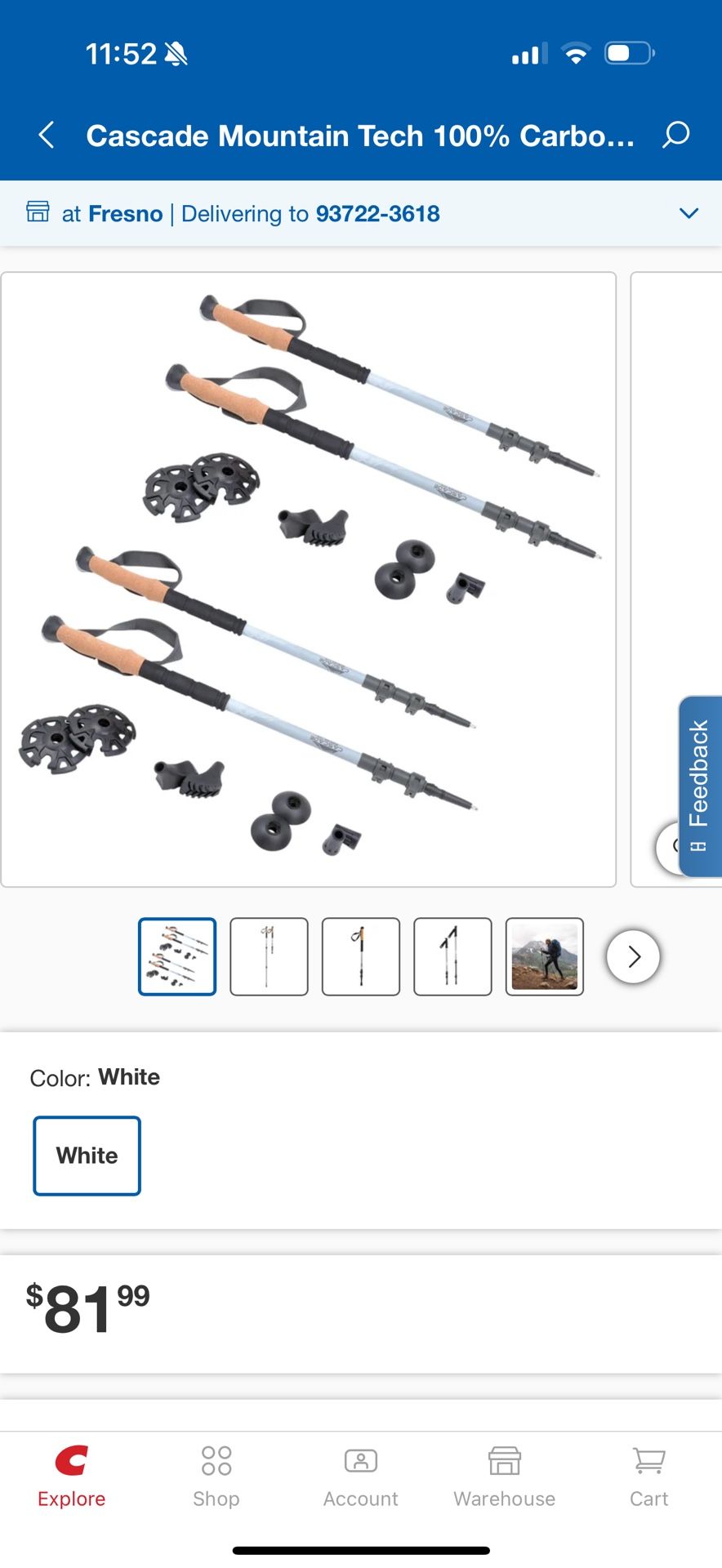 Cascade Mountain Tech 100% Carbon Fiber Trekking Pole, 2-pack