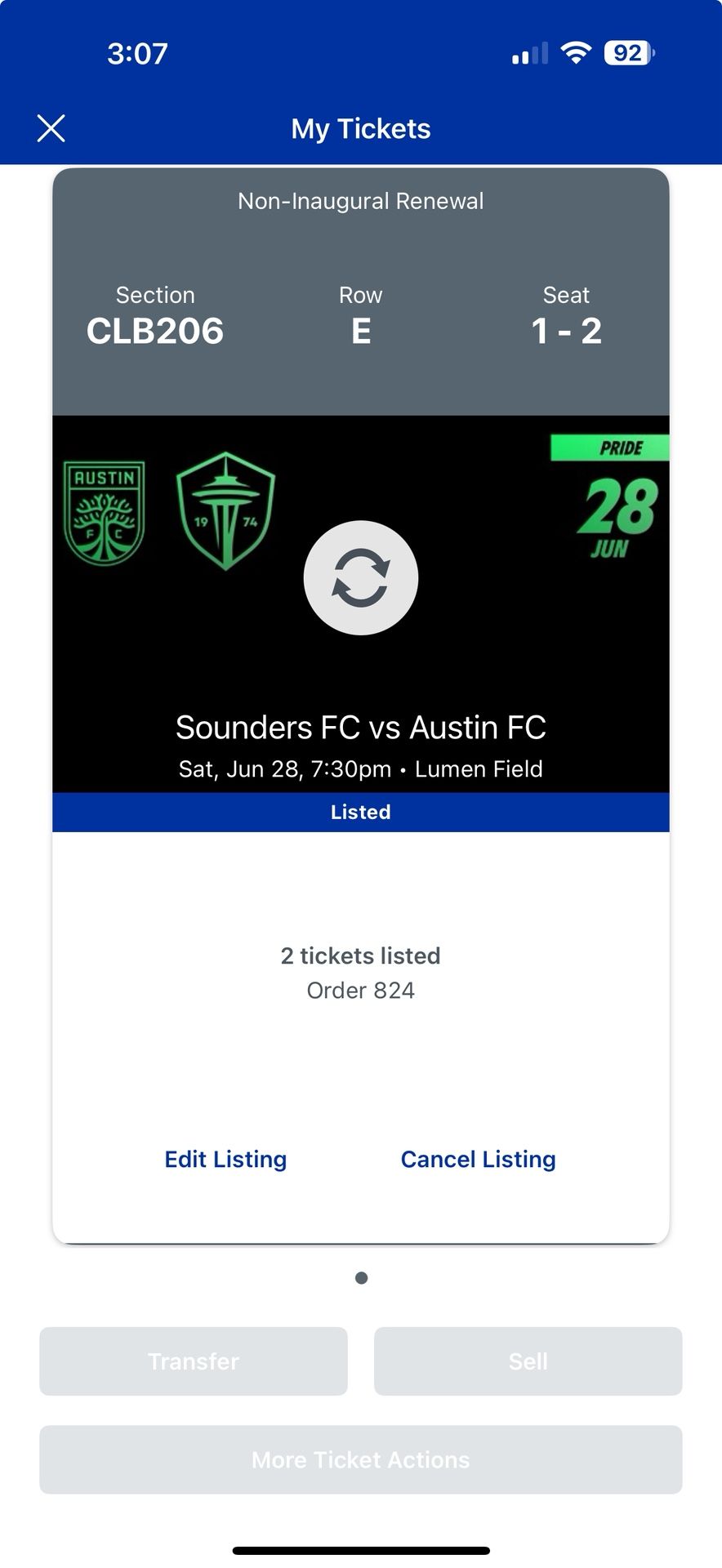 Sounders vs Austin FC Club Tickets