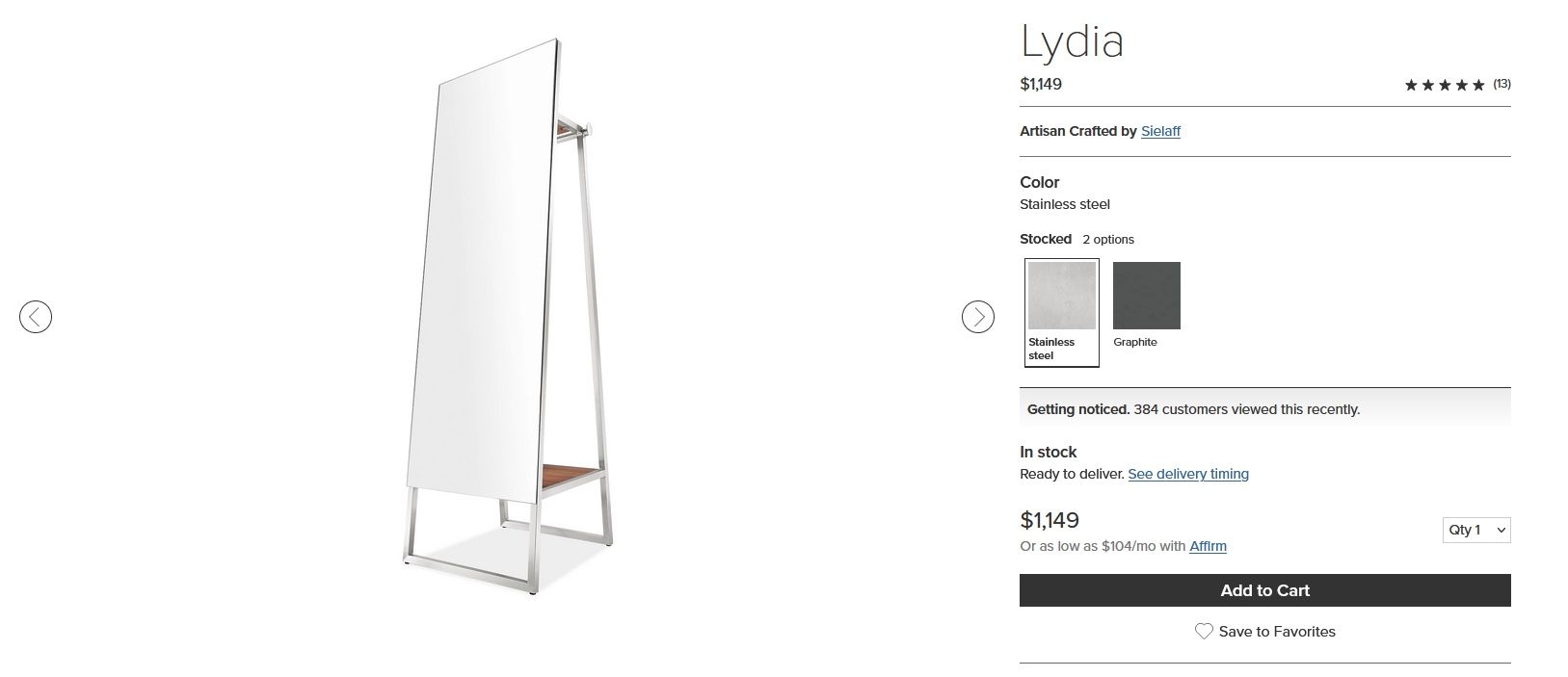Lydia Room and Board Artisan Standing Mirror