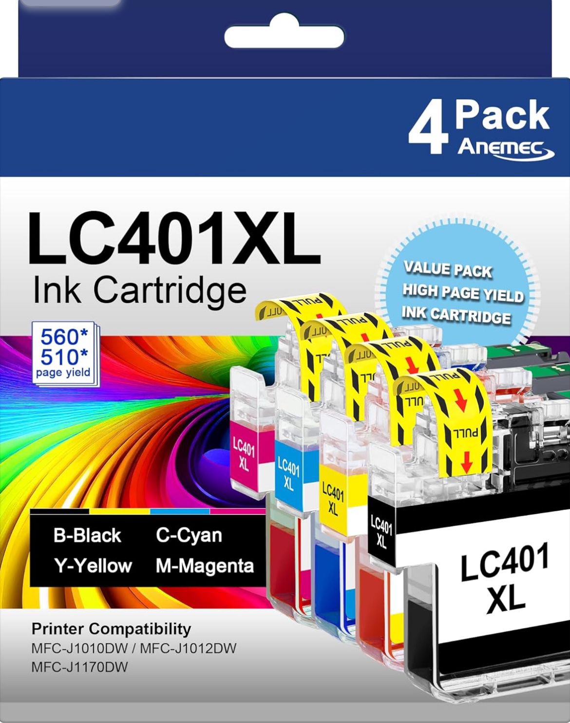 Brand: Anemec Anemec LC401XL LC401 XL Compatible Ink Cartridges Replacement for Brother LC 401 XL 401XL Work with Brother MFC-J1010DW MFC-J1012DW MFC-