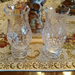  VINTAGE CRYSTAL HURRICANE/CANDLE HOLDERS