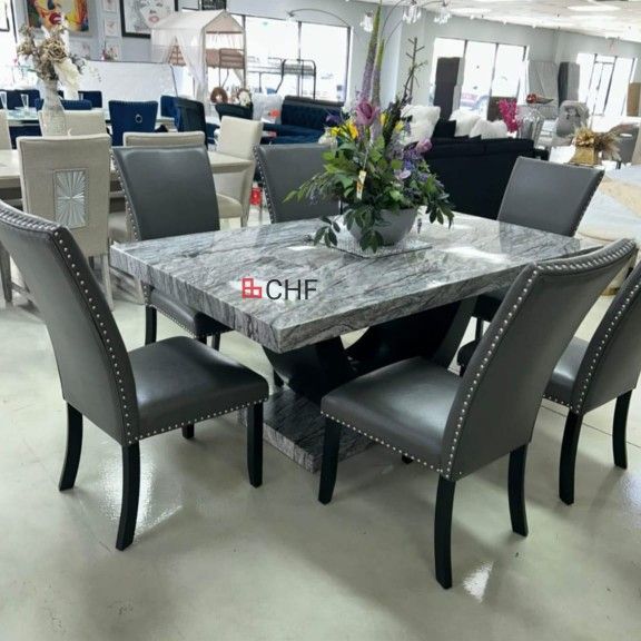 7 Piece Faux Marble Top Dining Table Set - Limited Time Offer