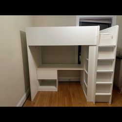 IKEA Loft bed, white with frame/with desk with 3 drawers