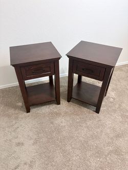 Pair of Dark Wood Nightstands with Drawer