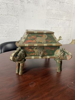 Vintage Carved Wood Jewelry Box 