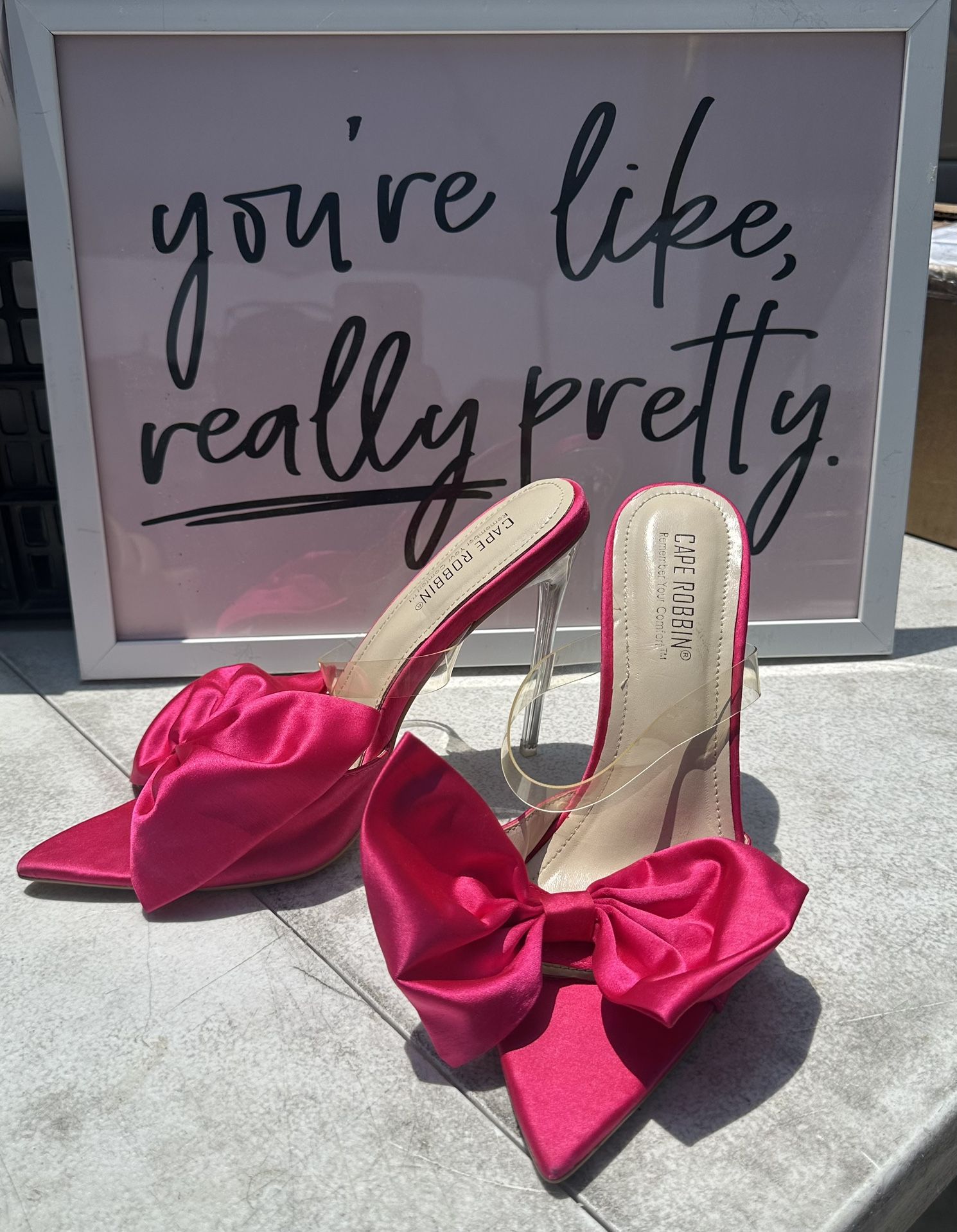 Fuschia Pink & Brown Bow Tie Sling Back High Heels