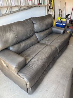 Gray Leather Reclining Sofa – Very Comfortable – Good Condition