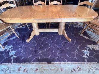 Vintage Solid Oak Dining Table & Hutch