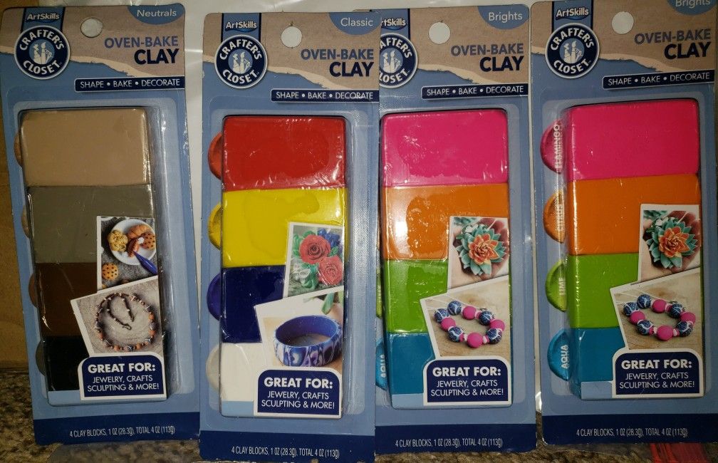 4 Packs ArtSkills Crafter's Closet Oven Bake Clay Neutrals Brights & Classic