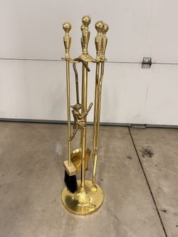 Brass Fireplace Tool Set (Complete)