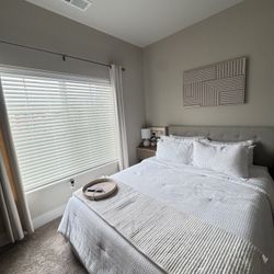 Queen Storage Bed w/ Mattress and Side Table