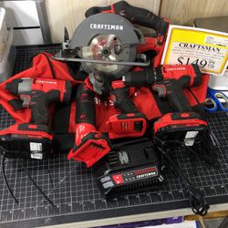 96091 Craftsman CMCK501D2LW 20v Lithium Ion 5pc Tool Set W/2x2.0ah Batteries And Charger In Soft Carry Bag 537188
