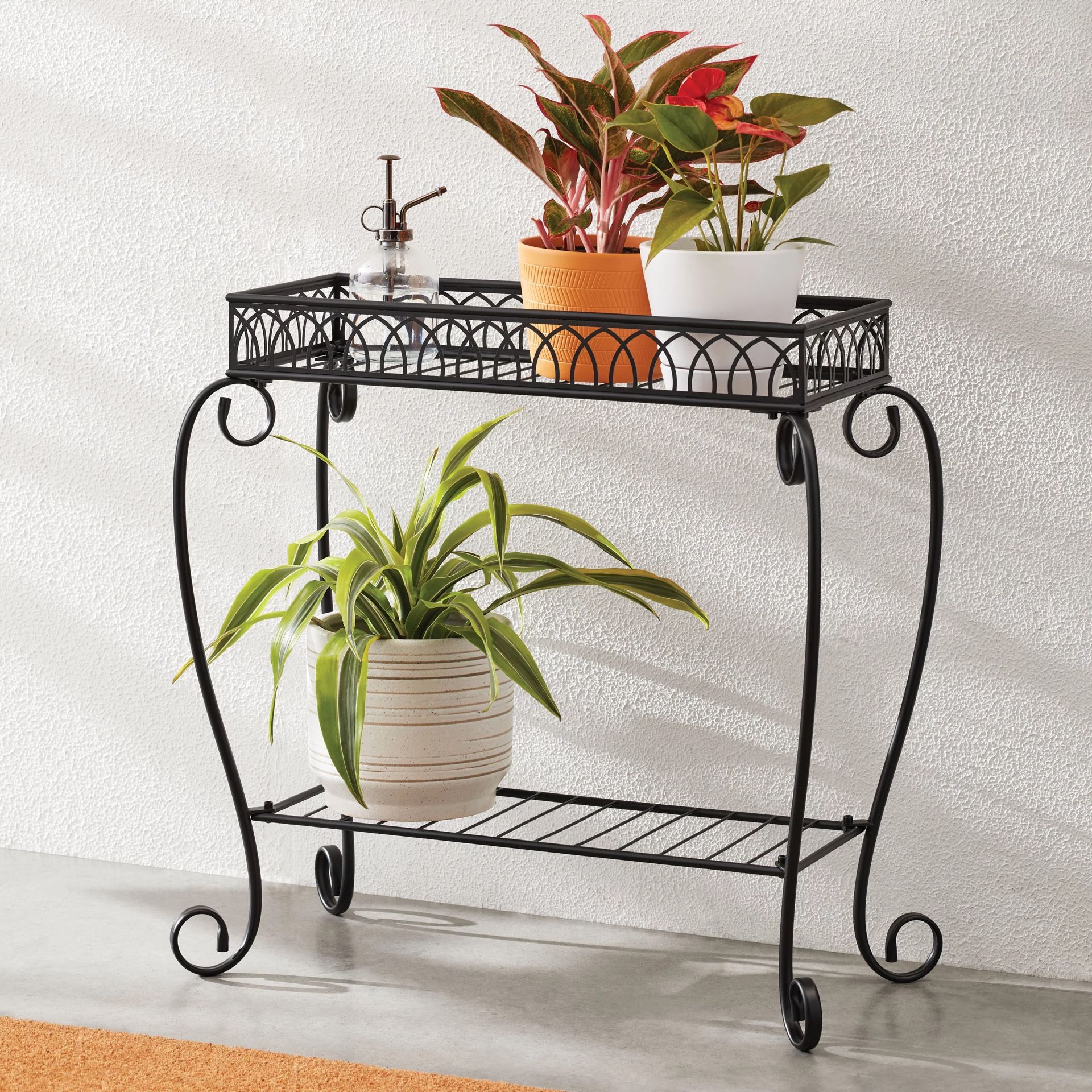 Mainstays Black Metal 2 Tier Shelves Plant Stand Black -