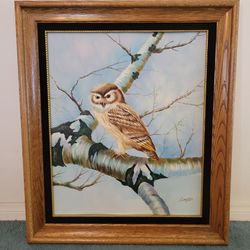 Owl Painting, Oak Framed, 30" x 26"