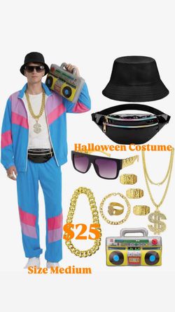 80s Outfit for Men, 90s Tracksuit Costume with Accessories Set 13Pcs 80s costume set,Jacket and jogger set,retro 1980s accessories, for hip hop, dicos