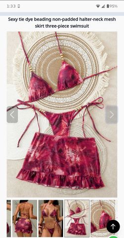 BROWN AND MAGENTA 3 PIECE BATHING SUITS